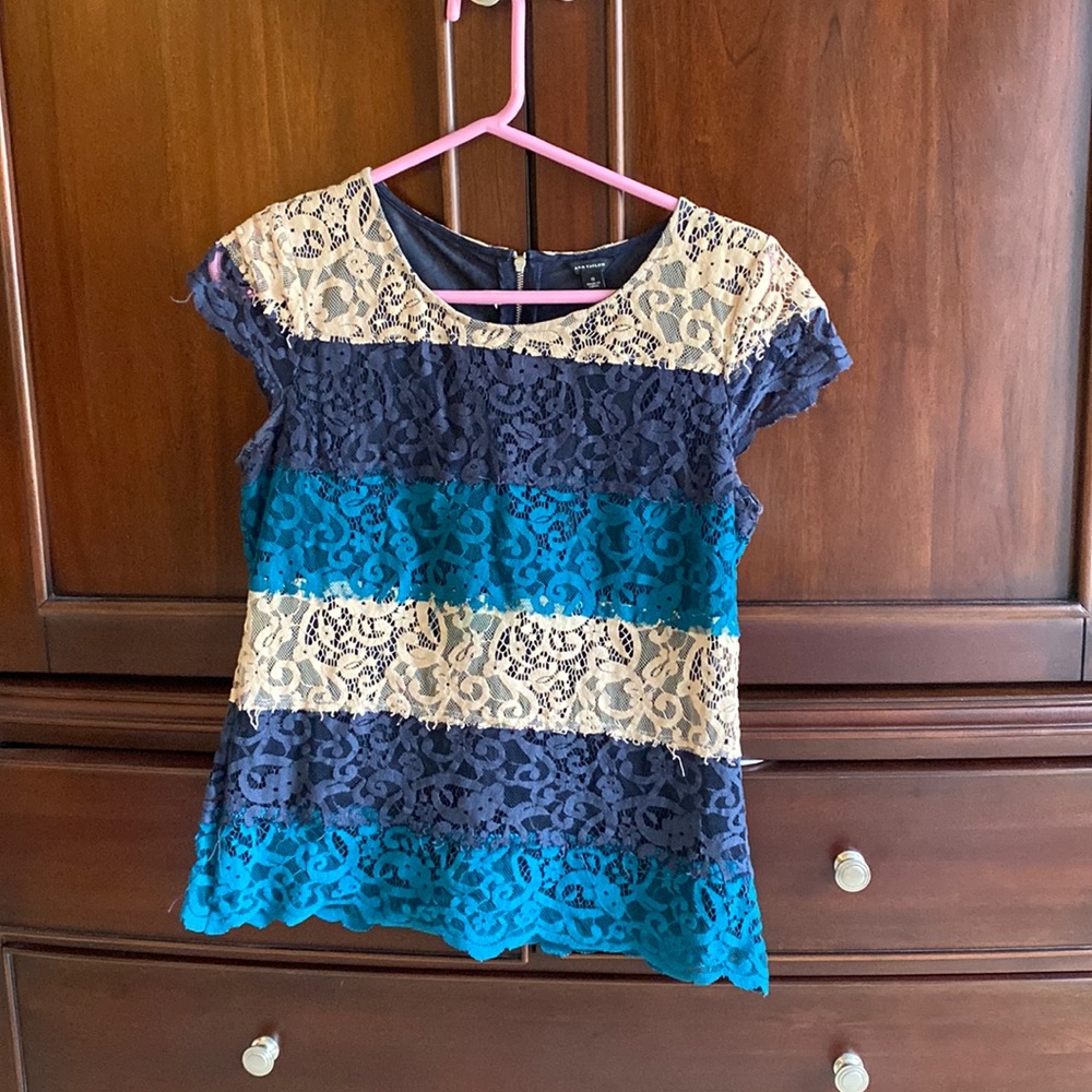 Ann Taylor Lace Striped Tee